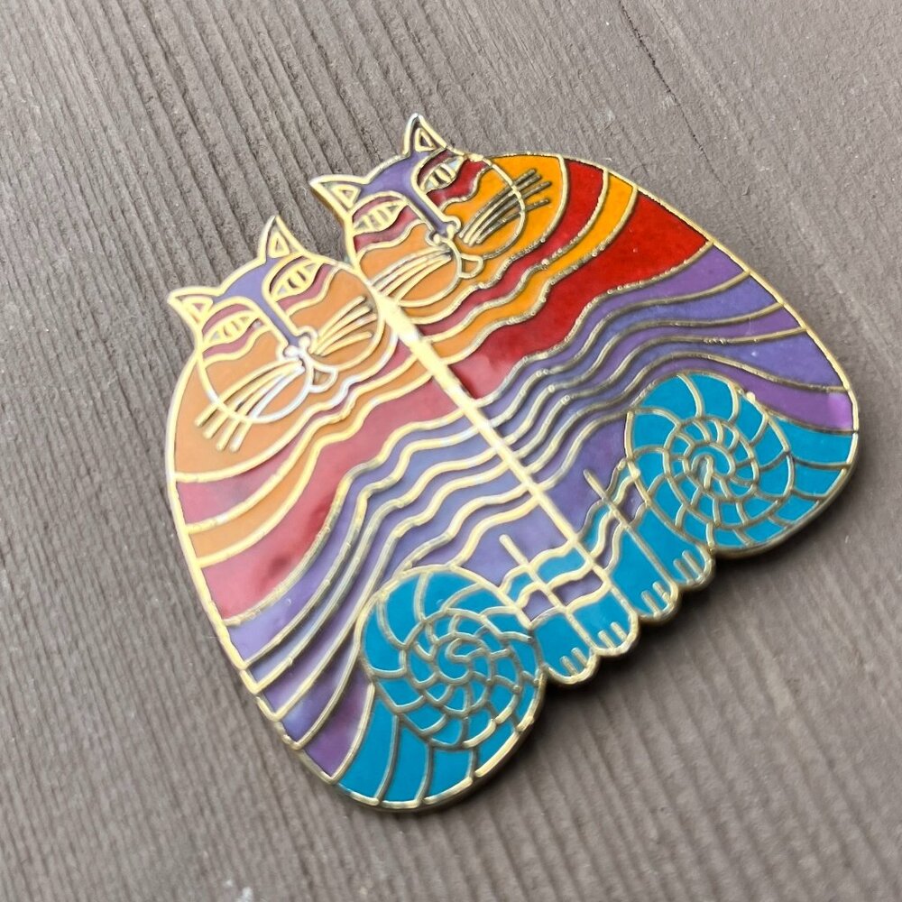RAINBOW CATS Laurie Burch Brooch Pin - Lovely - Picture 2 of 3